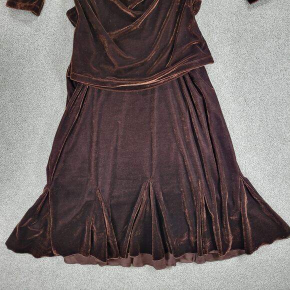 Vtg Susie Couture Velvet Skirt Set Womens L Brown Paisley Cowl Neck Whimsigoth - Picture 6 of 16